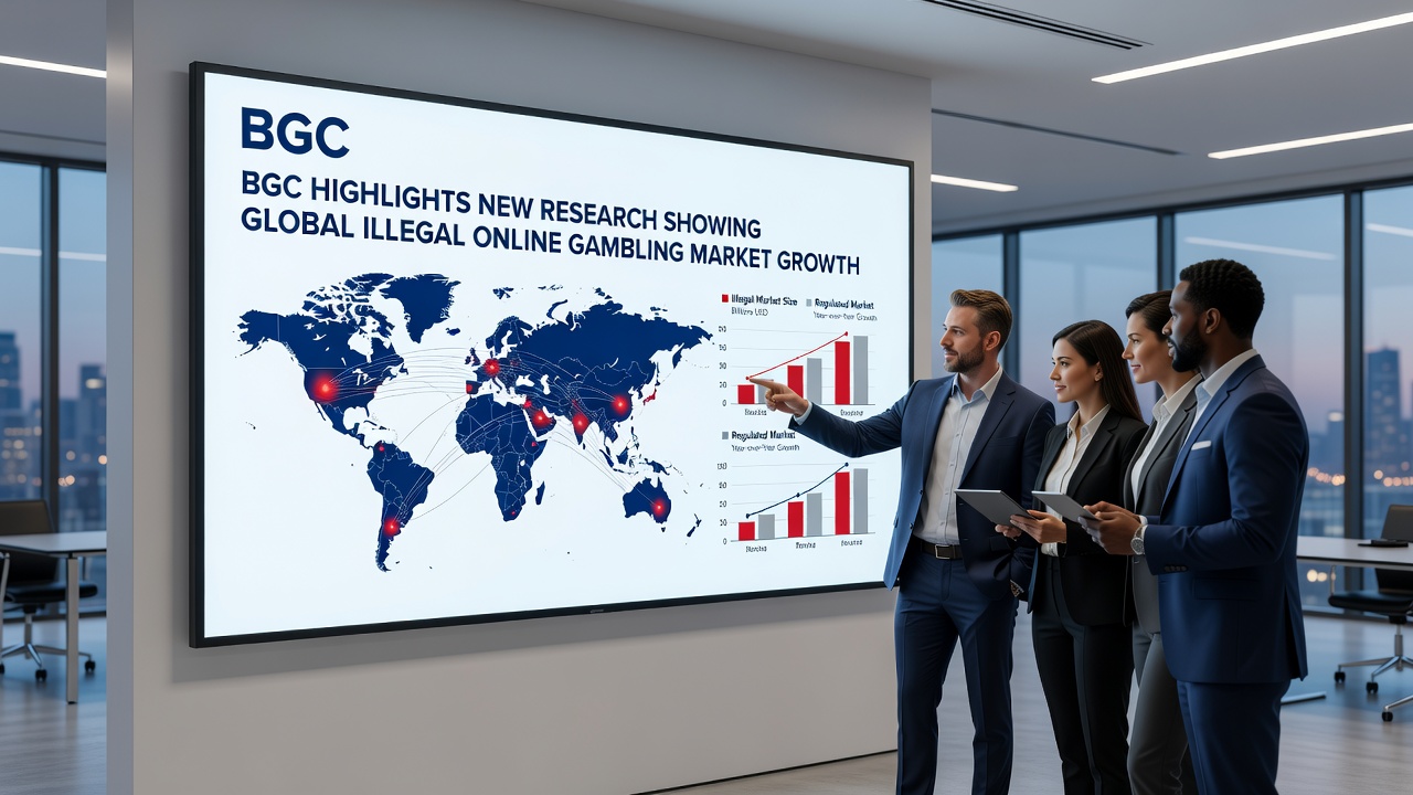 Depiction of cryptocurrency transactions and digital marketing in illegal gambling operations